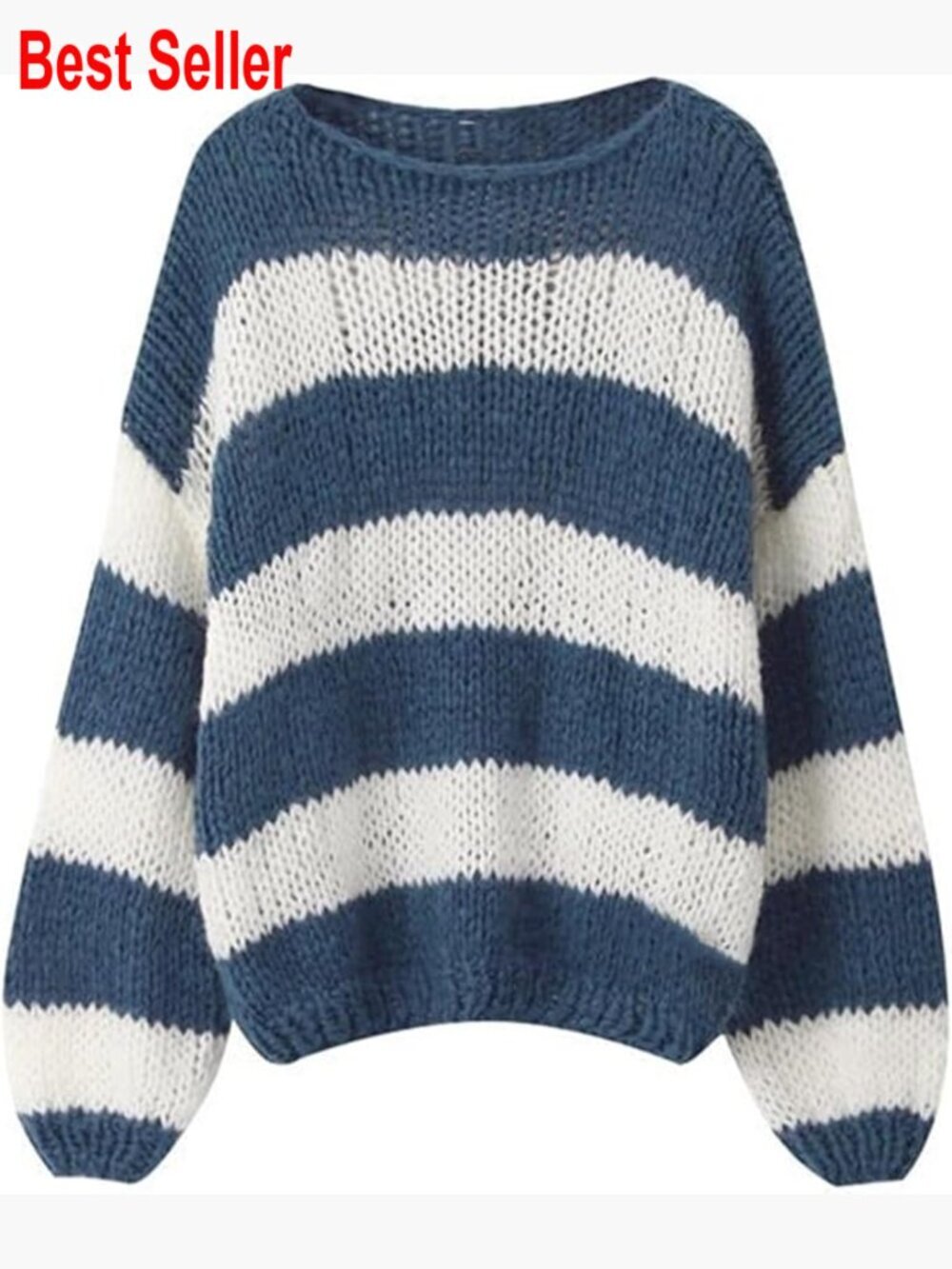 Color Block Striped Oversized Sweater for Women Y2K Crewneck